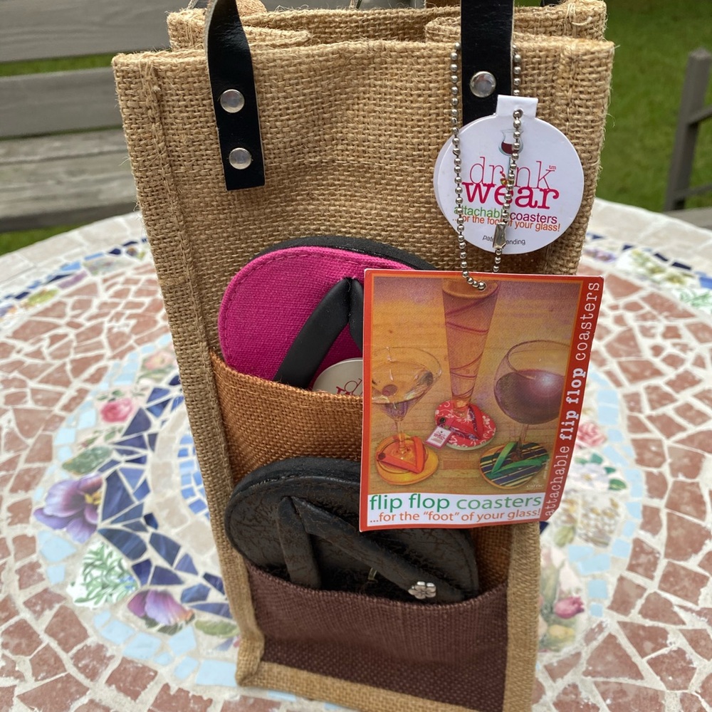 Drinkwear Flip Flop Coasters and Wine Bag NWT